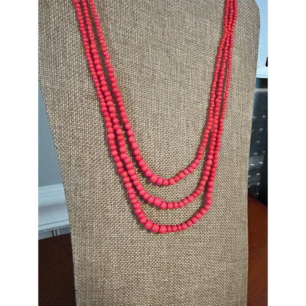 Vintage Multi Strand Red Coral Bead Torsade Necklace Twisted Statement - Picture 7 of 7